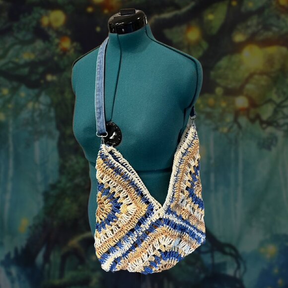 Crocheted Raffia Tote | Mesh-Style Slouch Bag | OOAK - Picture 1 of 2